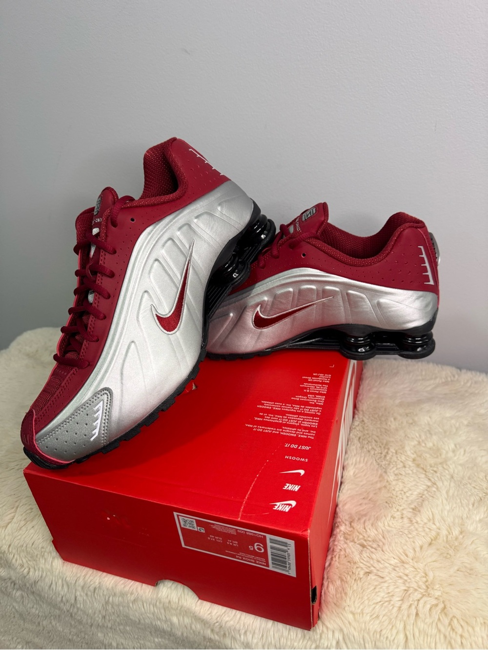 Nike Maroon and Silver Shox Running Shoes